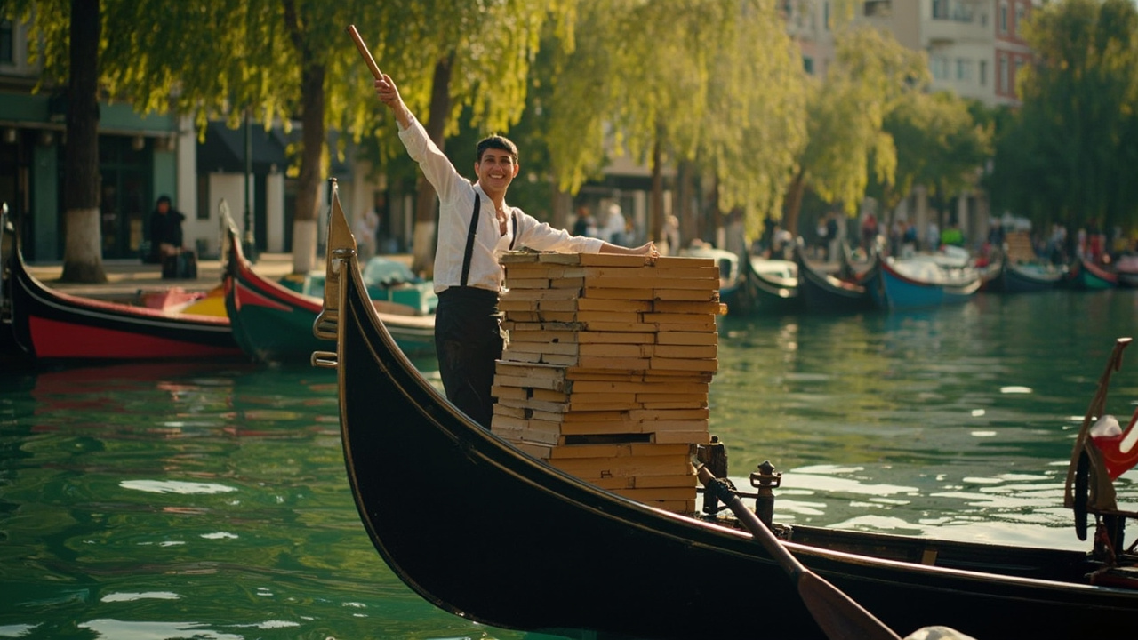Strictly star swaps ballroom for canals to deliver pizzas by gondola
